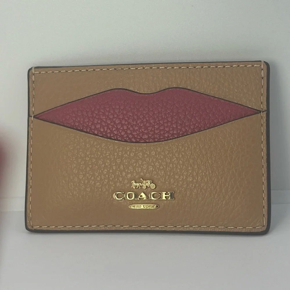 NWT Coach Card Case Wallet Pink Tan Leather Slim ID Holder